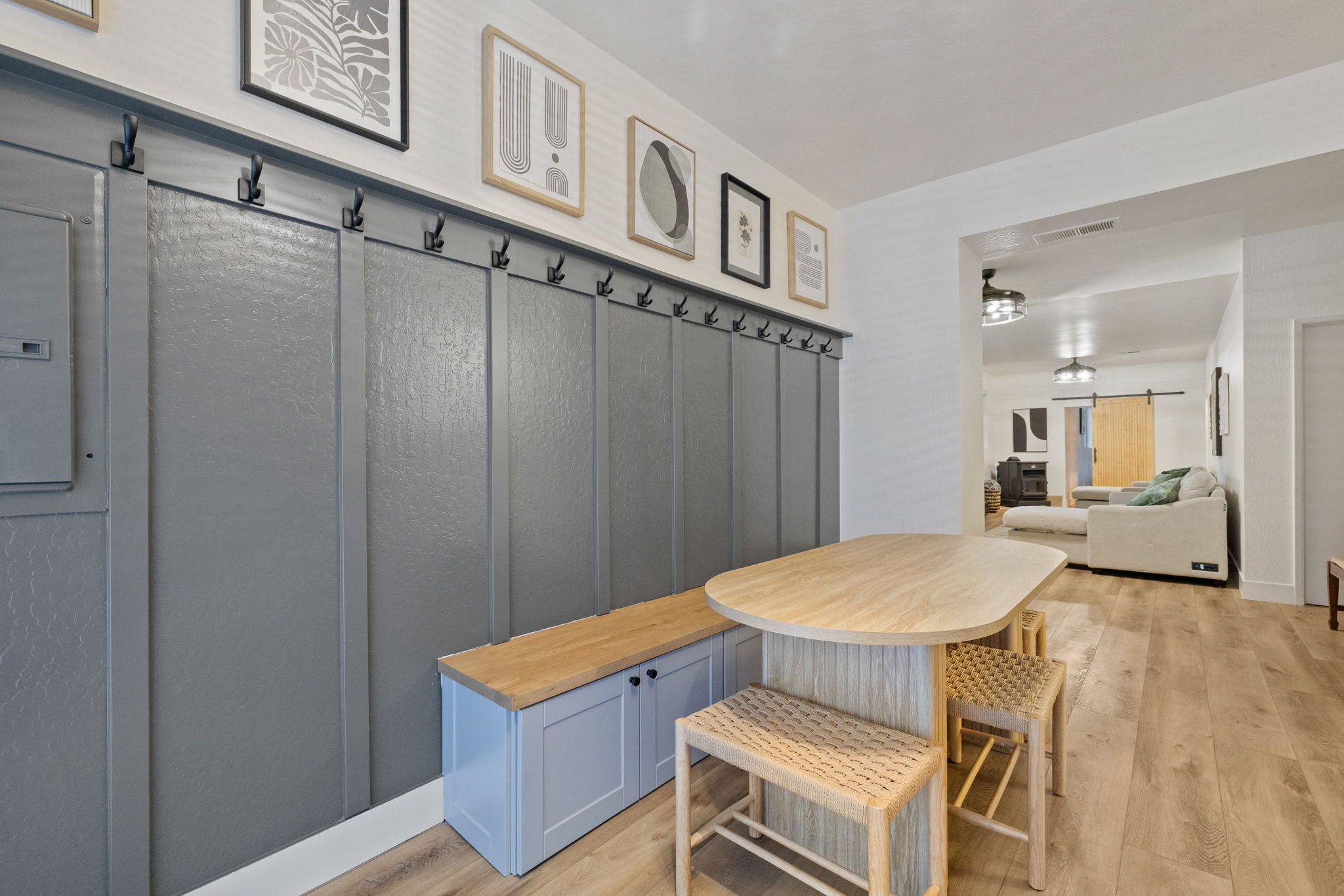 View to the downstairs living room from the kitchenette.
