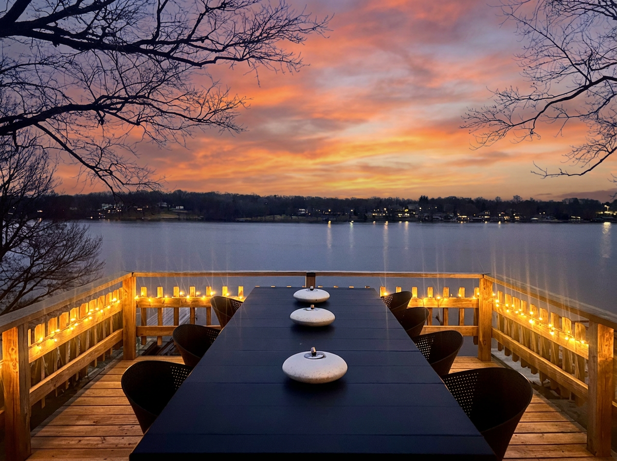 Lake Shore Cottage features an elevated deck with dining for 8 and expansive lake views.