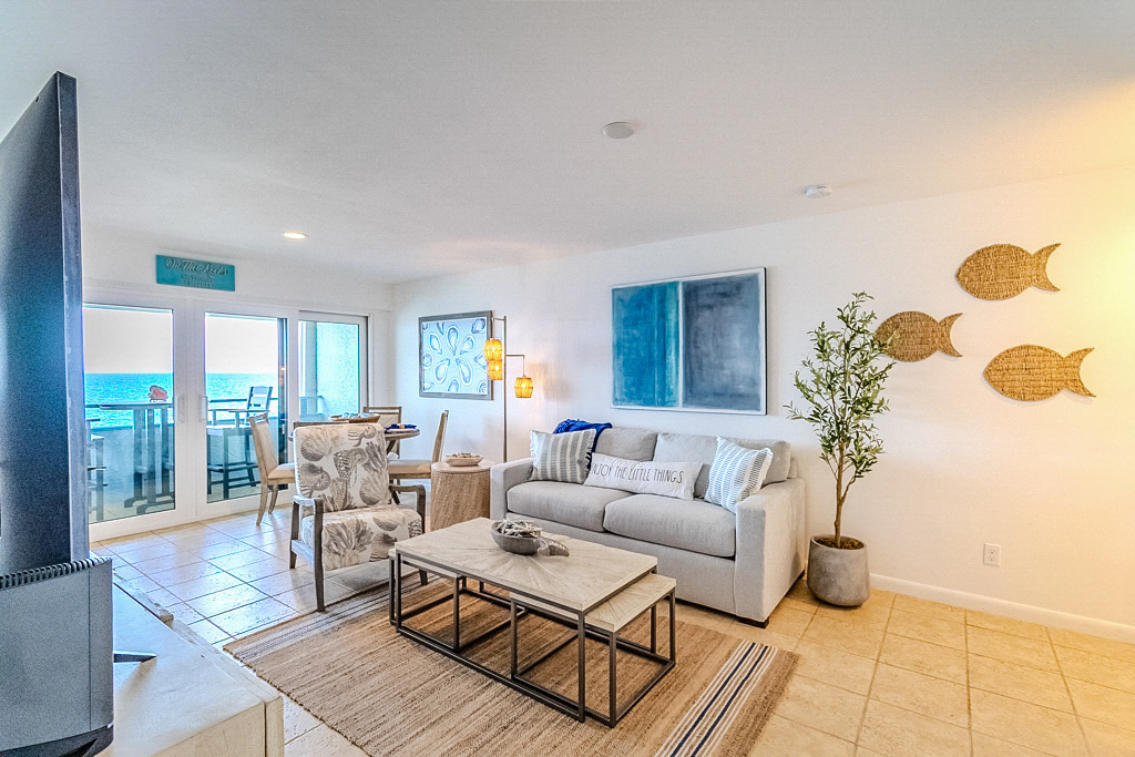 Queen sleeper sofa adds flexibility for families and small groups.