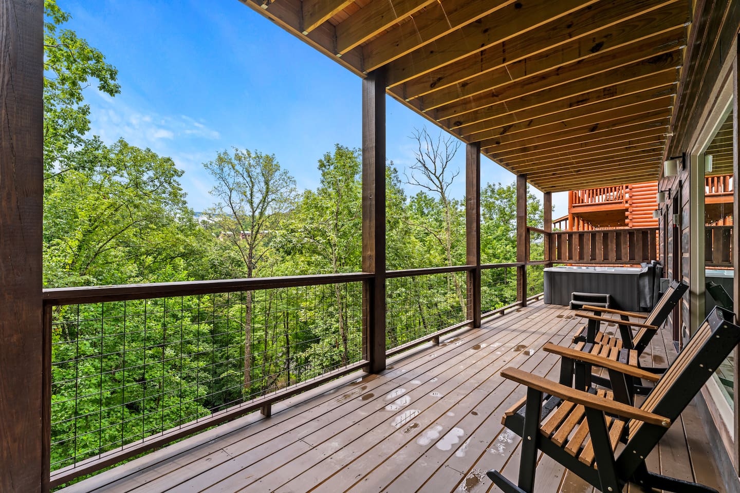 downstairs hot tub with smoky mountain views and privacy fence from neighbors 