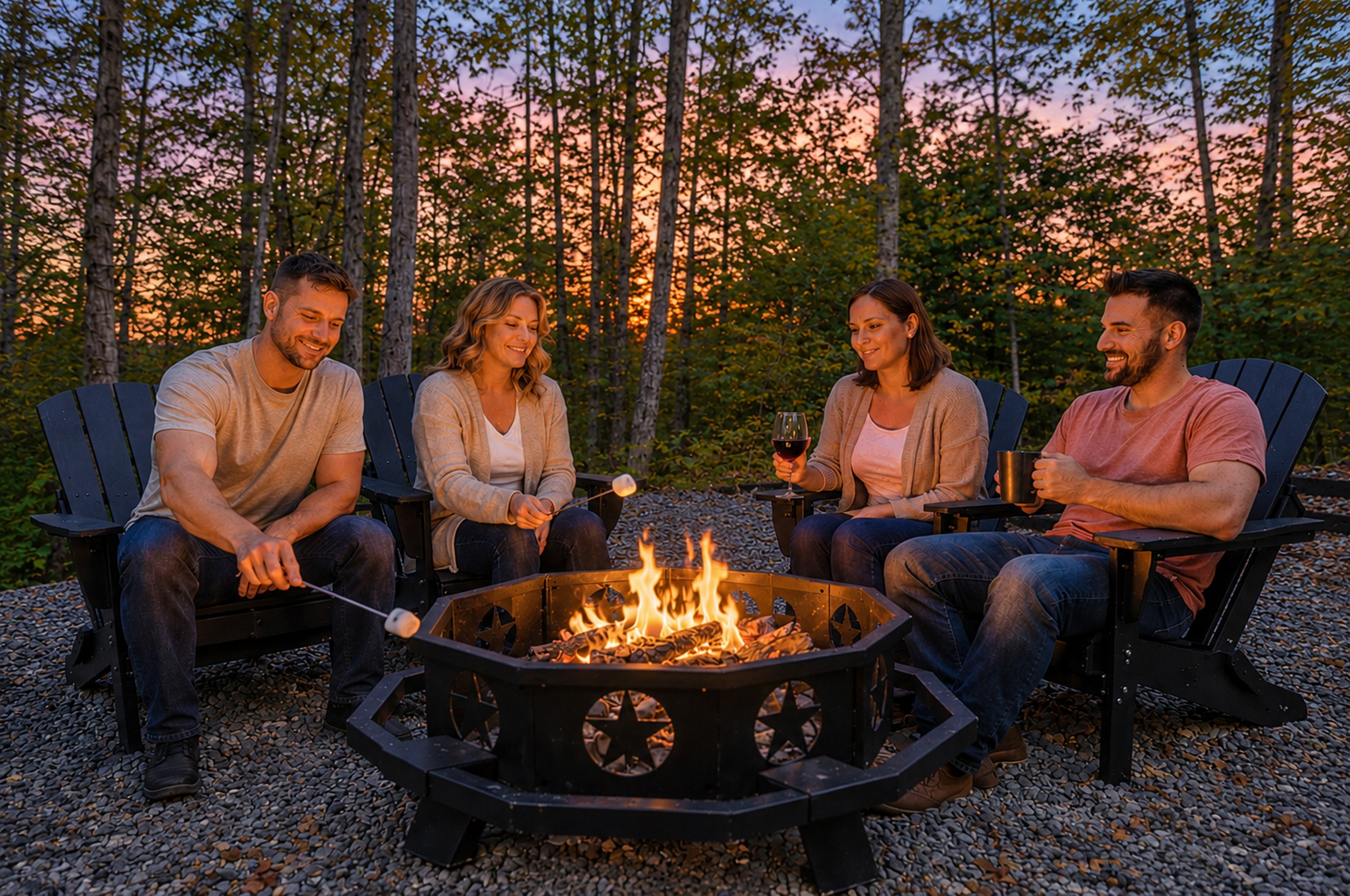 The firepits at each property can accommodate up to four people