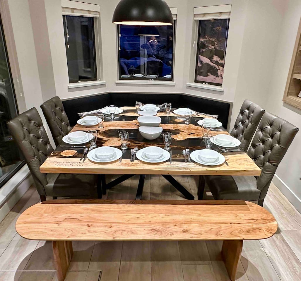 Custom built Live Edge Maple Table w/bench configuration for maximum 10+ seating