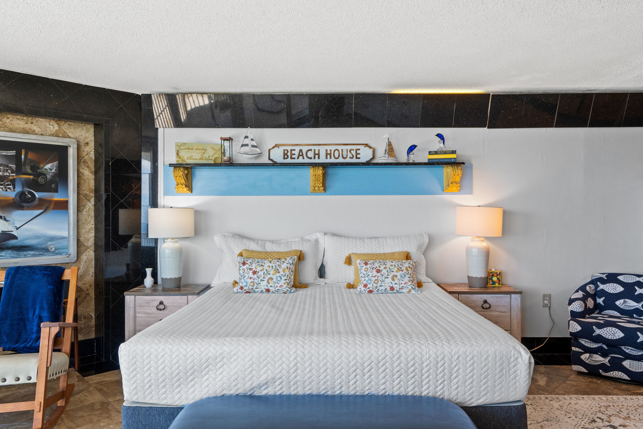 Master bedroom with king bed and beach views