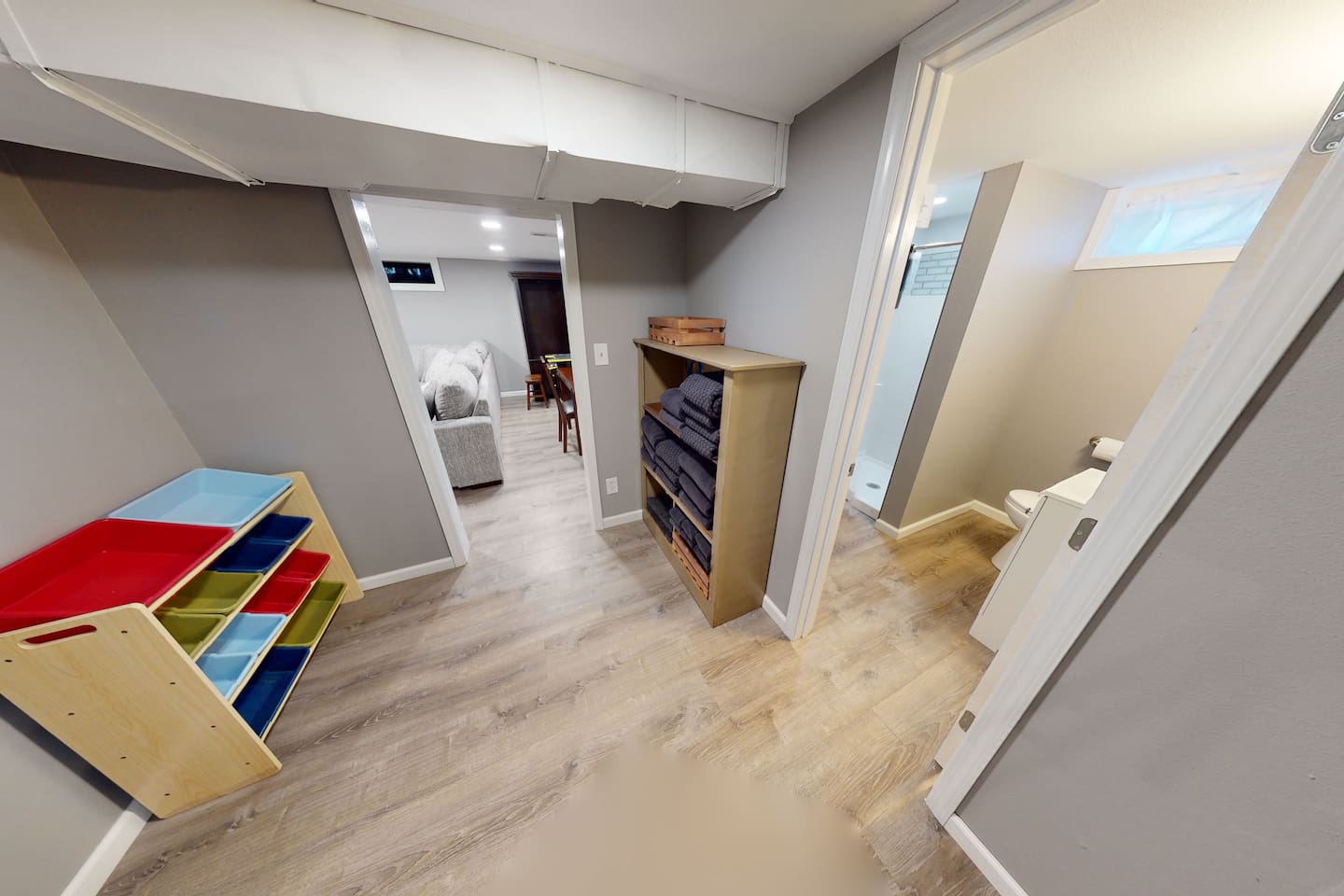 Entrance to the restroom/family room in the basement.