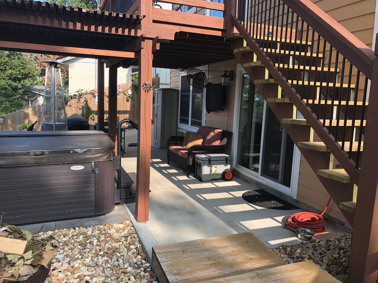 Guesthouse space is build into the hillside so safe from storms and upper deck provides a dry and cool patio space.