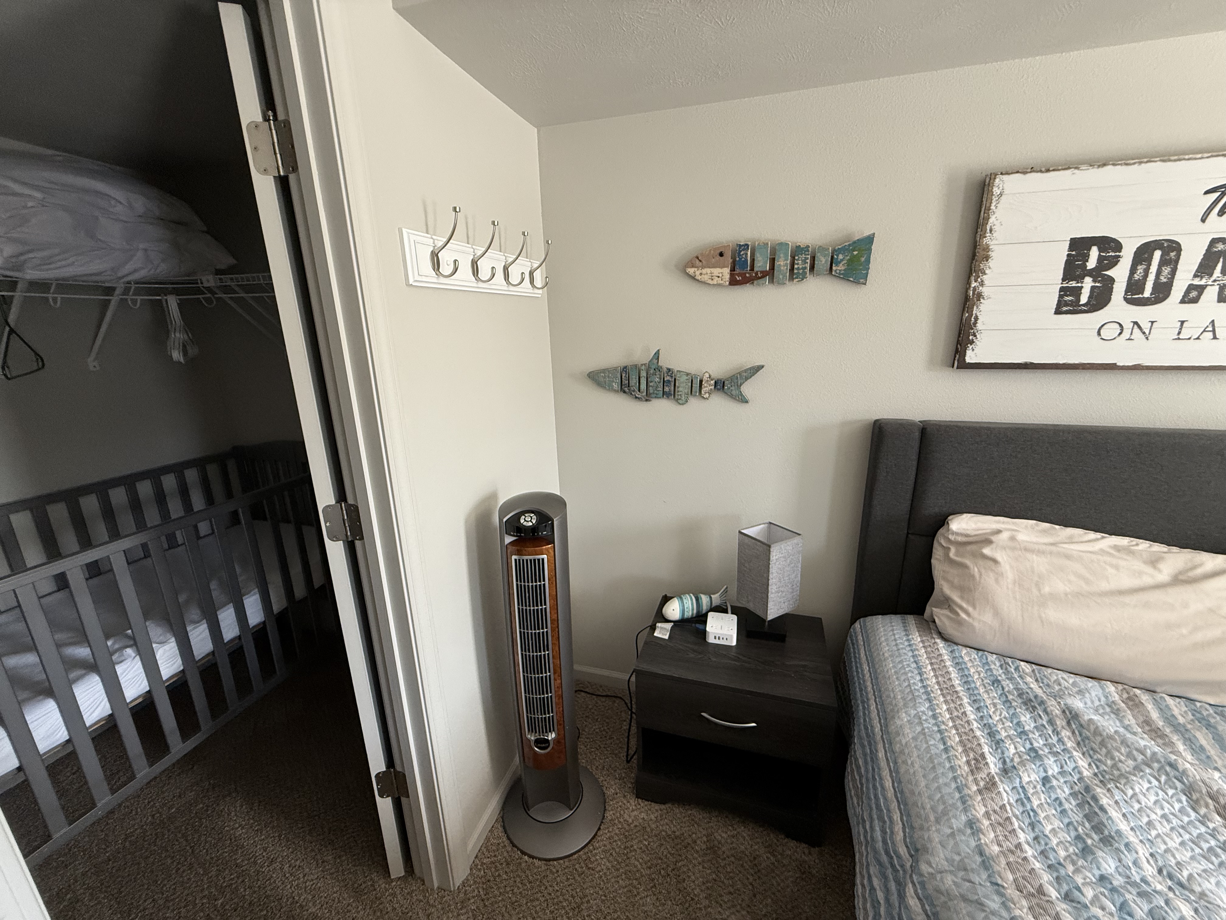 Master Bedroom has a fan and door to patio