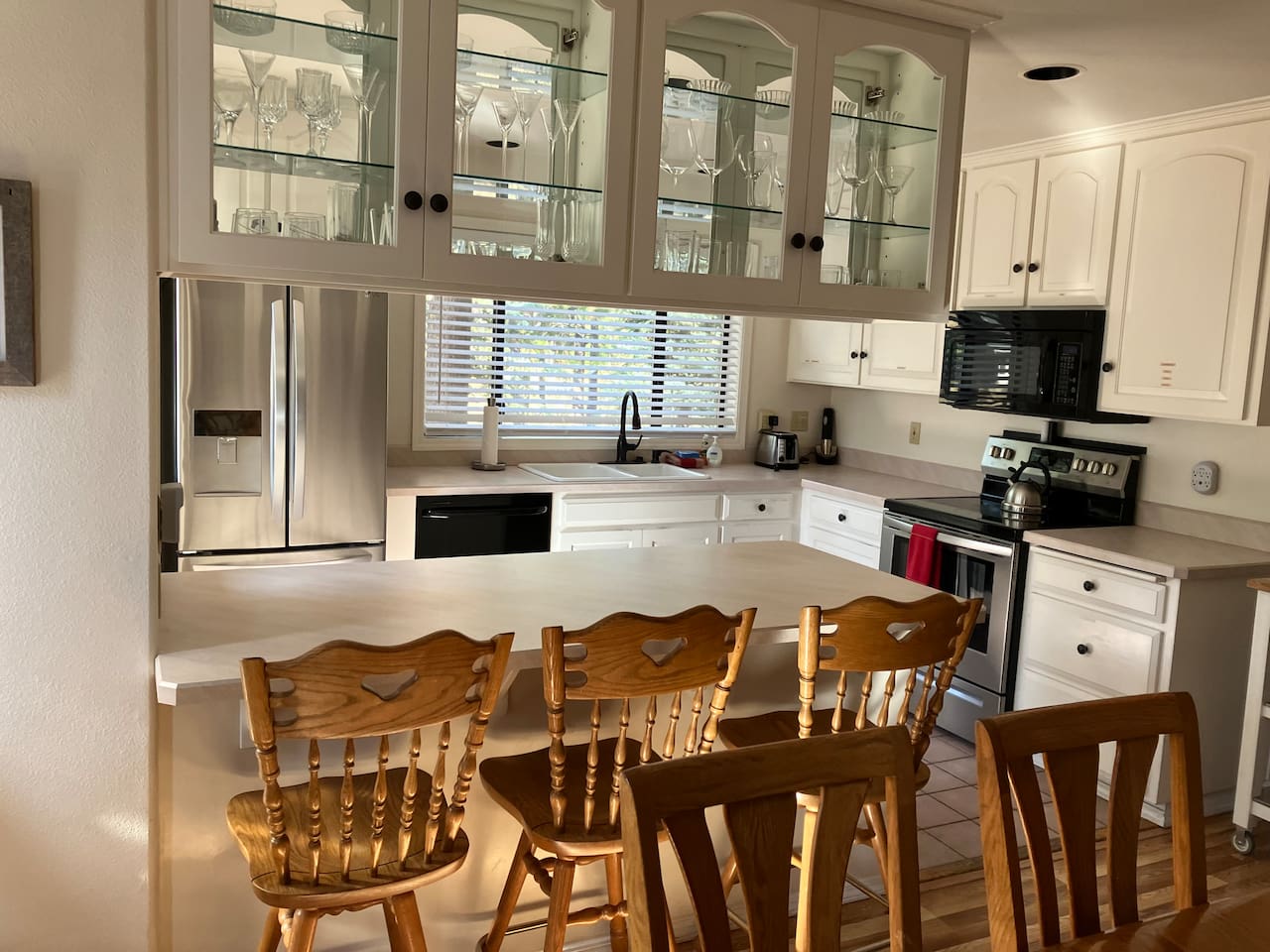 The fully stocked kitchen is ready for family dinners. 