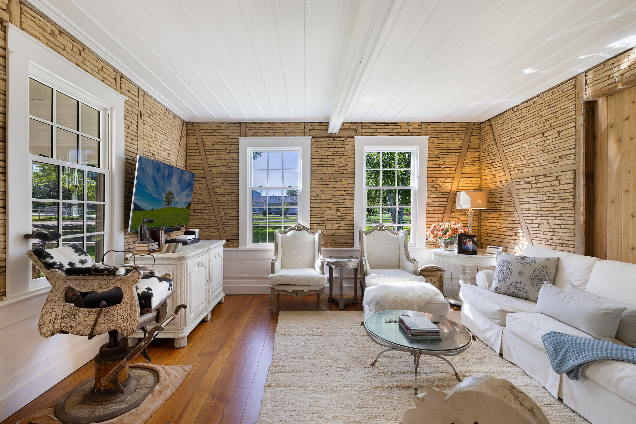 Living area of stack stone house