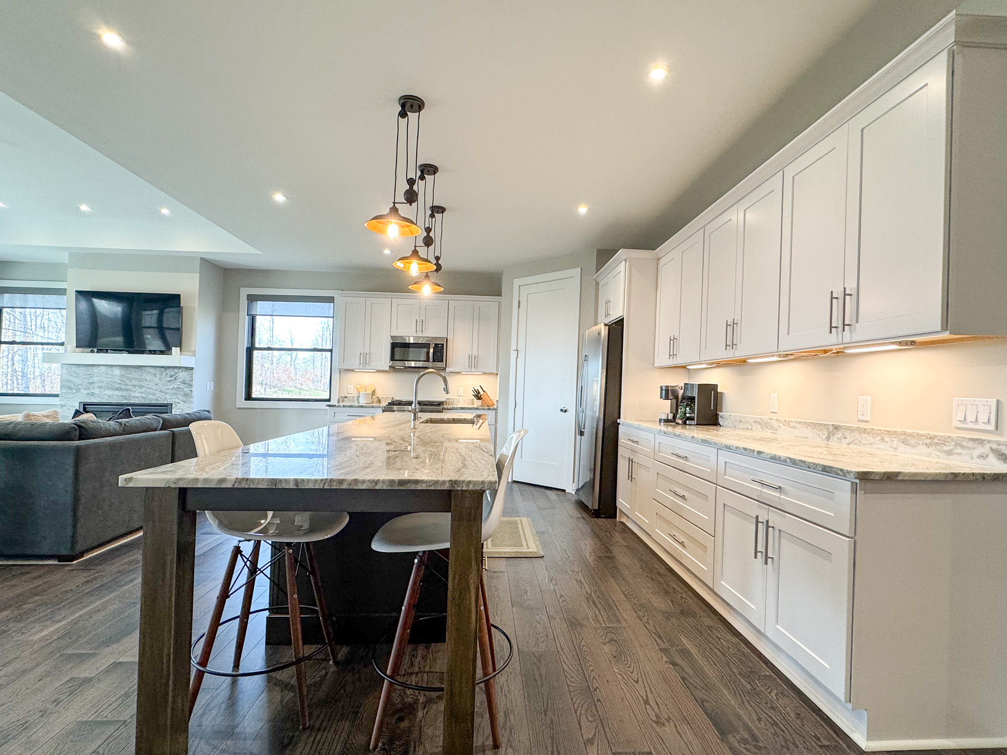 Spacious kitchen with ample counter space.