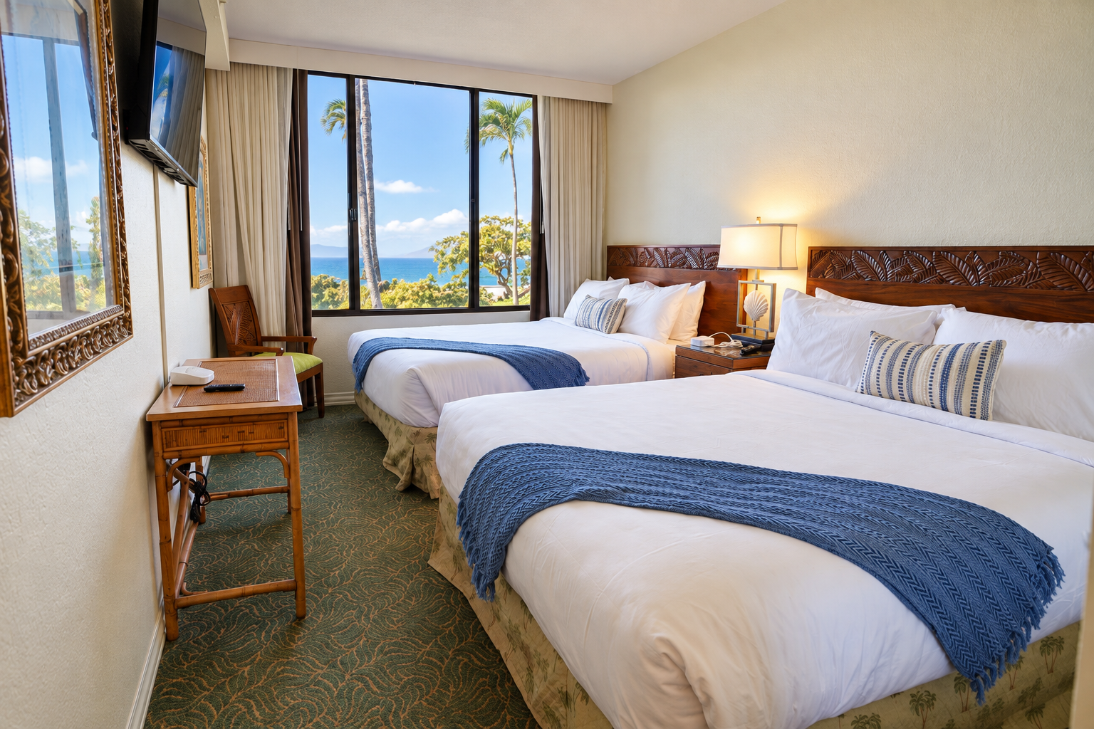 Second bedroom with two luxe queen beds and another prime ocean view