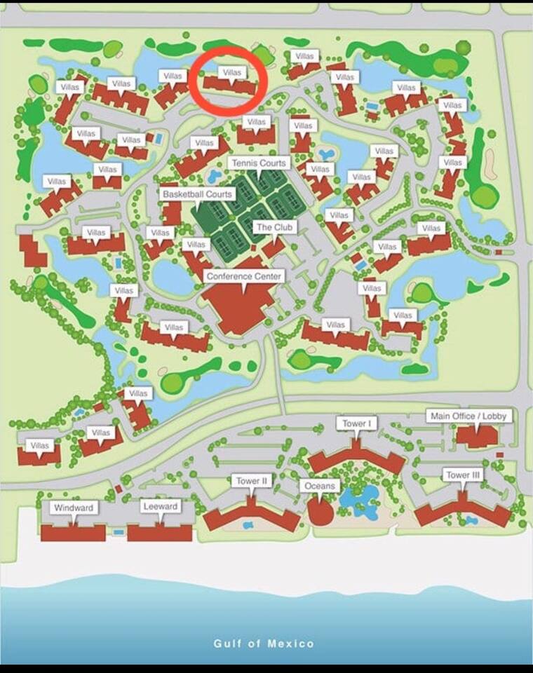 Map of the resort with the unit circled. 