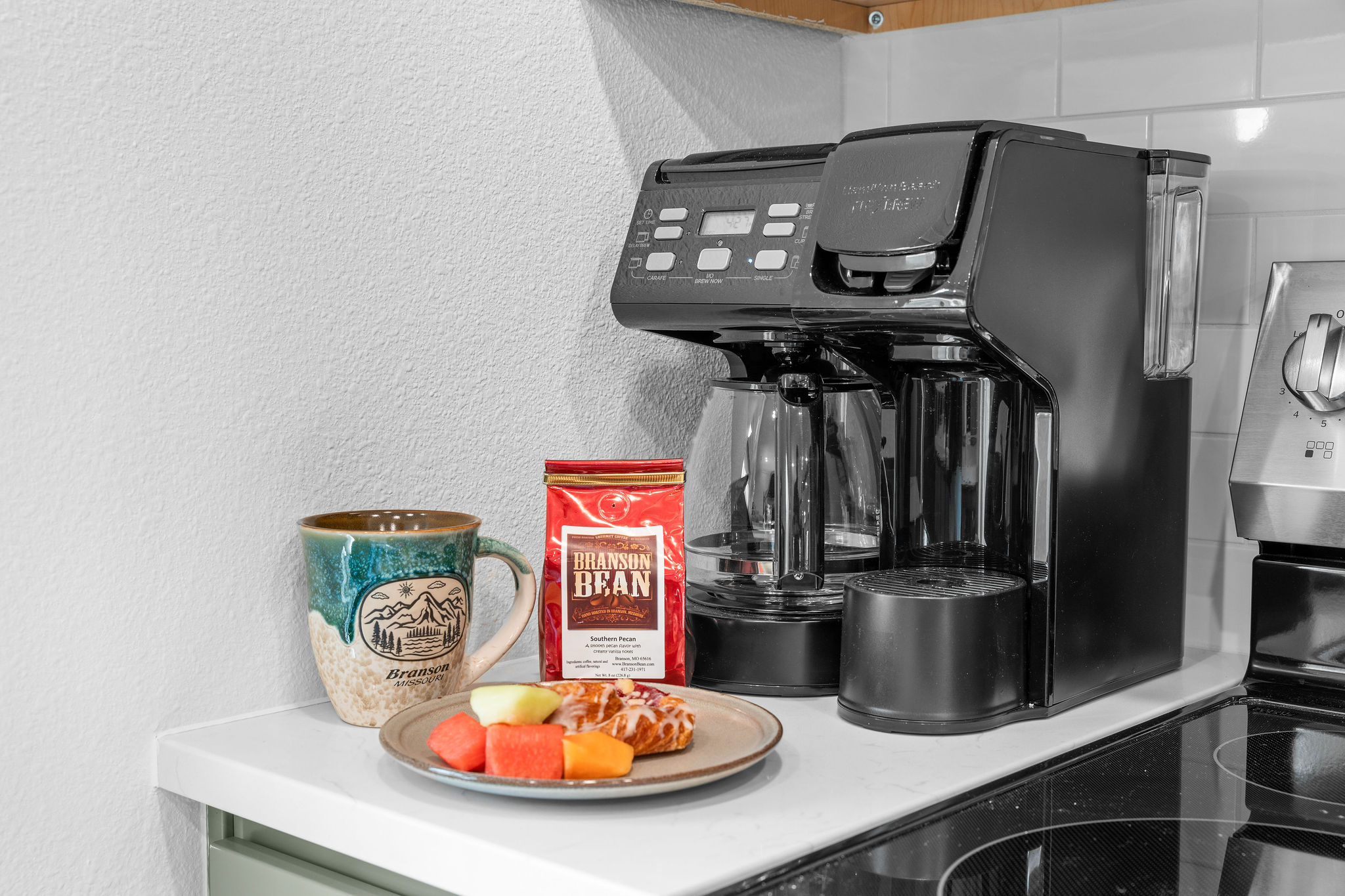 The coffee maker station will make both drip coffee and Keurig K-cups so everyone can get caffeinated to start the day!