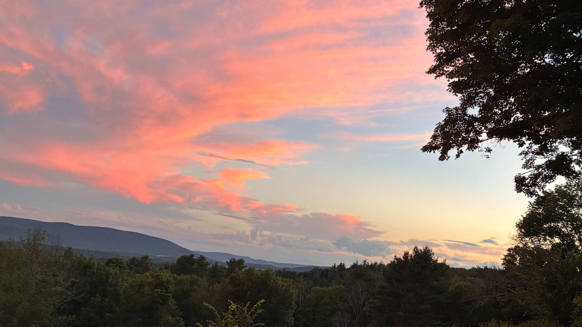 New Marlborough summer pink sky sunset over the Whiting River valley