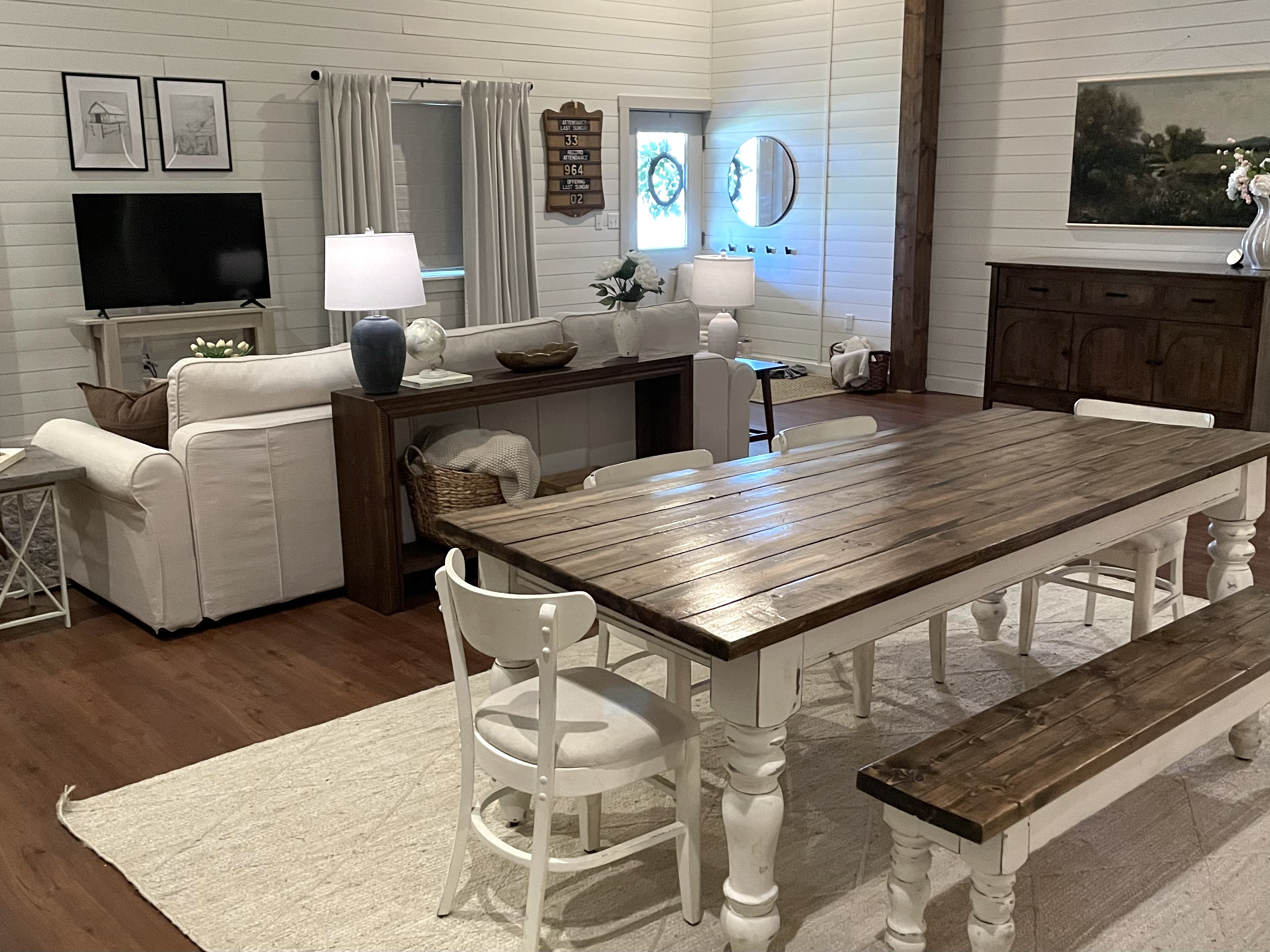 Bright, airy space with warm wood tones and comfortable seating