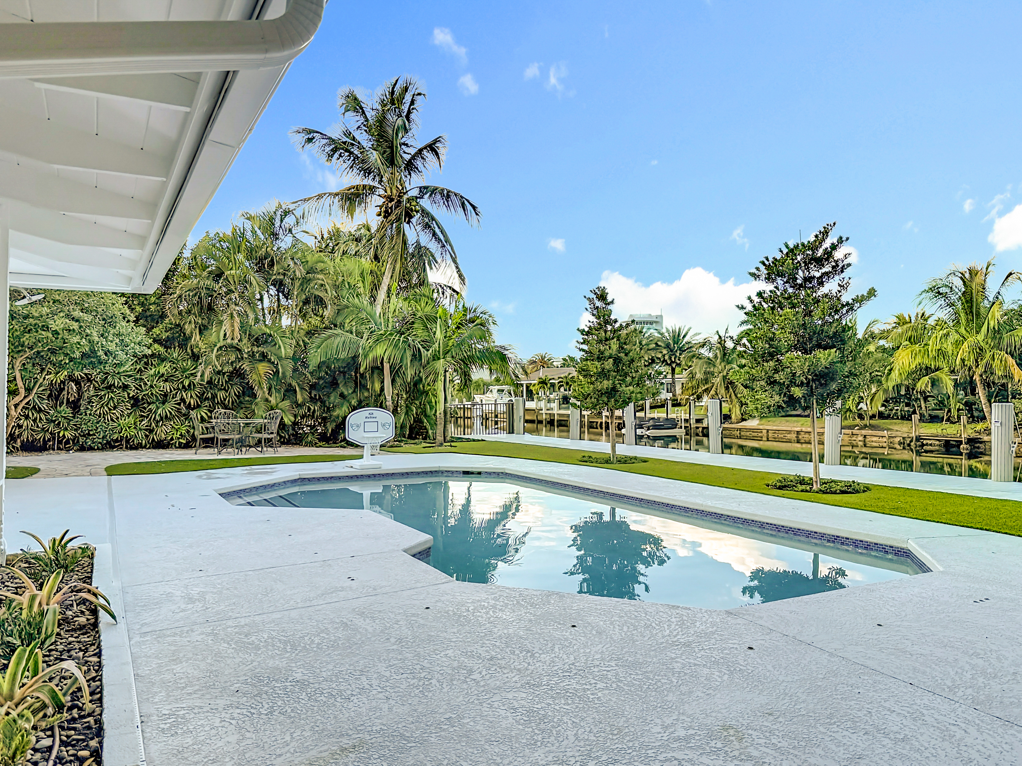 Great locations for pool basketball, a pool volleyball net, and corn hole