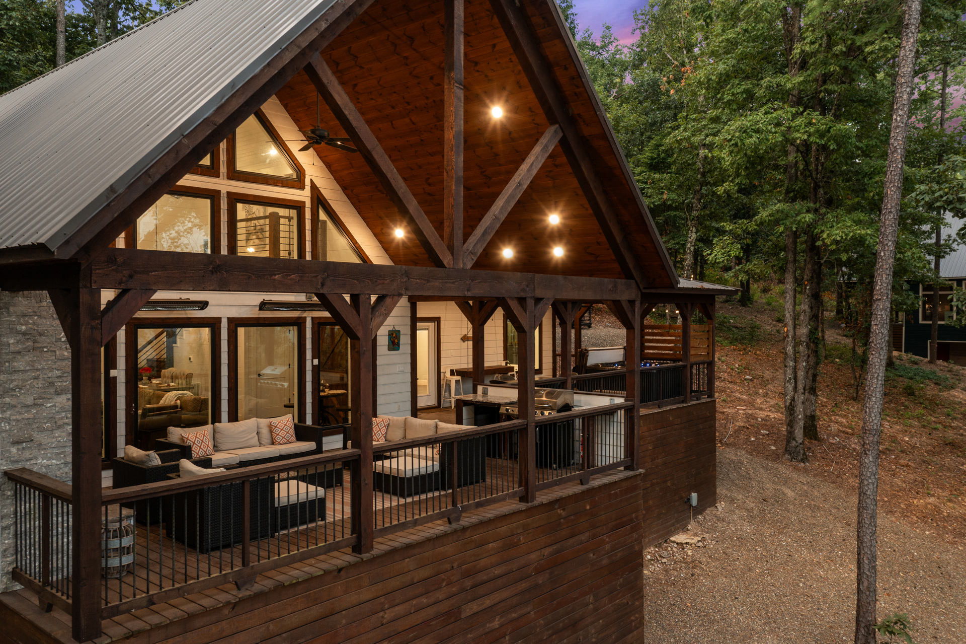 Beautiful cabin exterior showcasing rustic architecture and inviting outdoor spaces