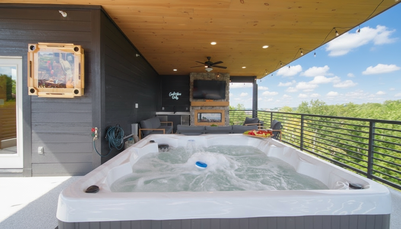 Private rooftop terrace with hot tub, fireplace, and breathtaking sunrise + mountain views.