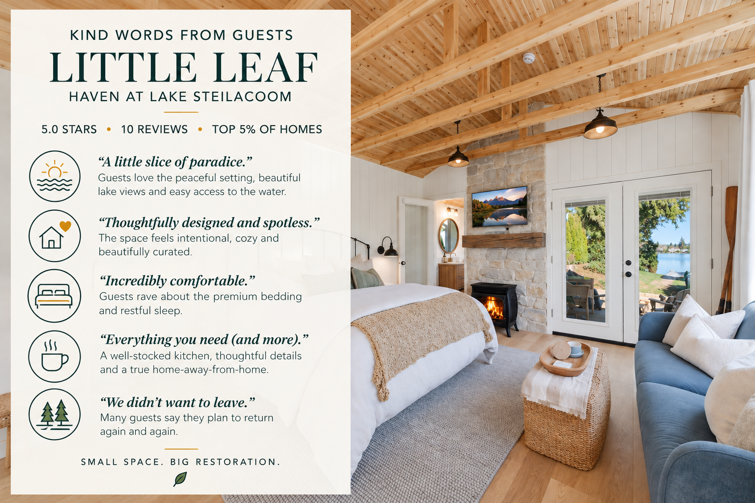 Little Leaf is new to Airbnb, but our guests are already telling us what they love most. We summarized the recurring themes from their reviews so you can get a quick feel for what to expect from your stay.