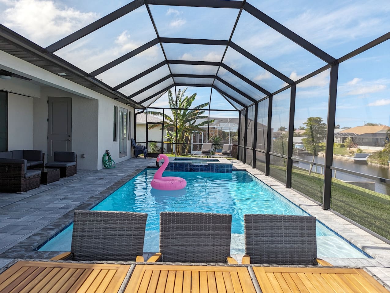 Pool and Lanai area with convenient outdoor pool bathroom for your comfort.