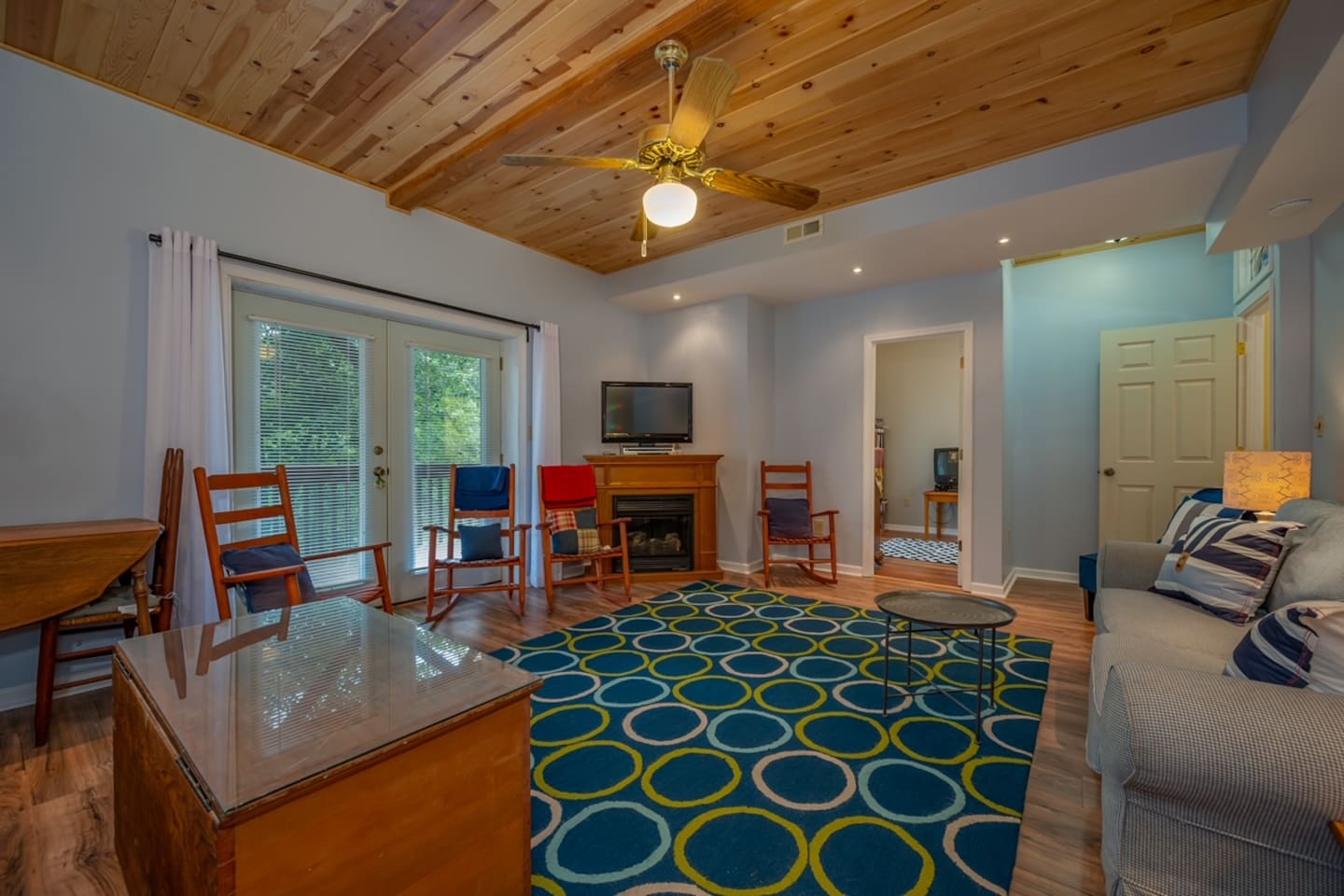 Lower level living room with queen futon pullout sofa