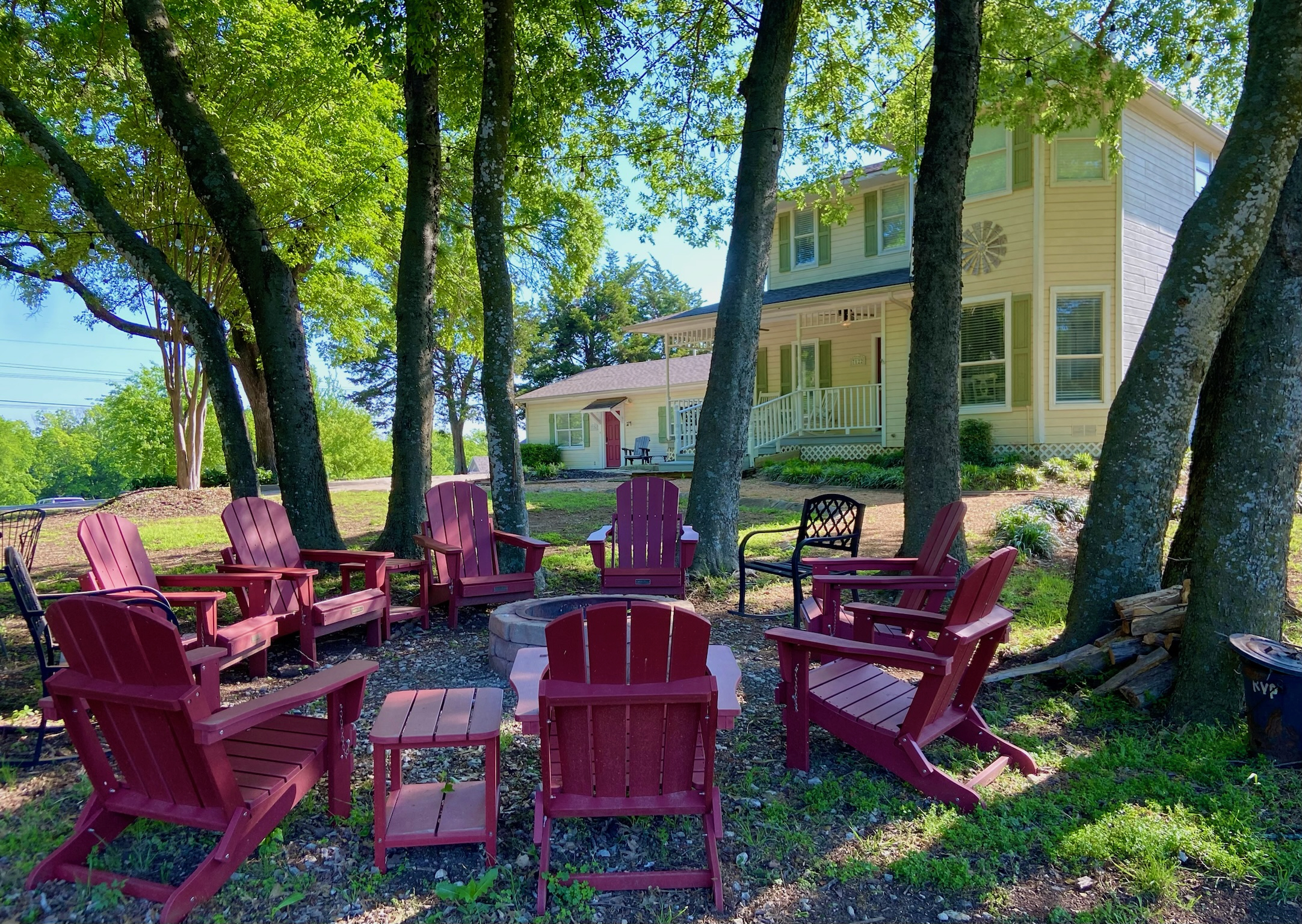 Fire pit with lots of Adirondack seating