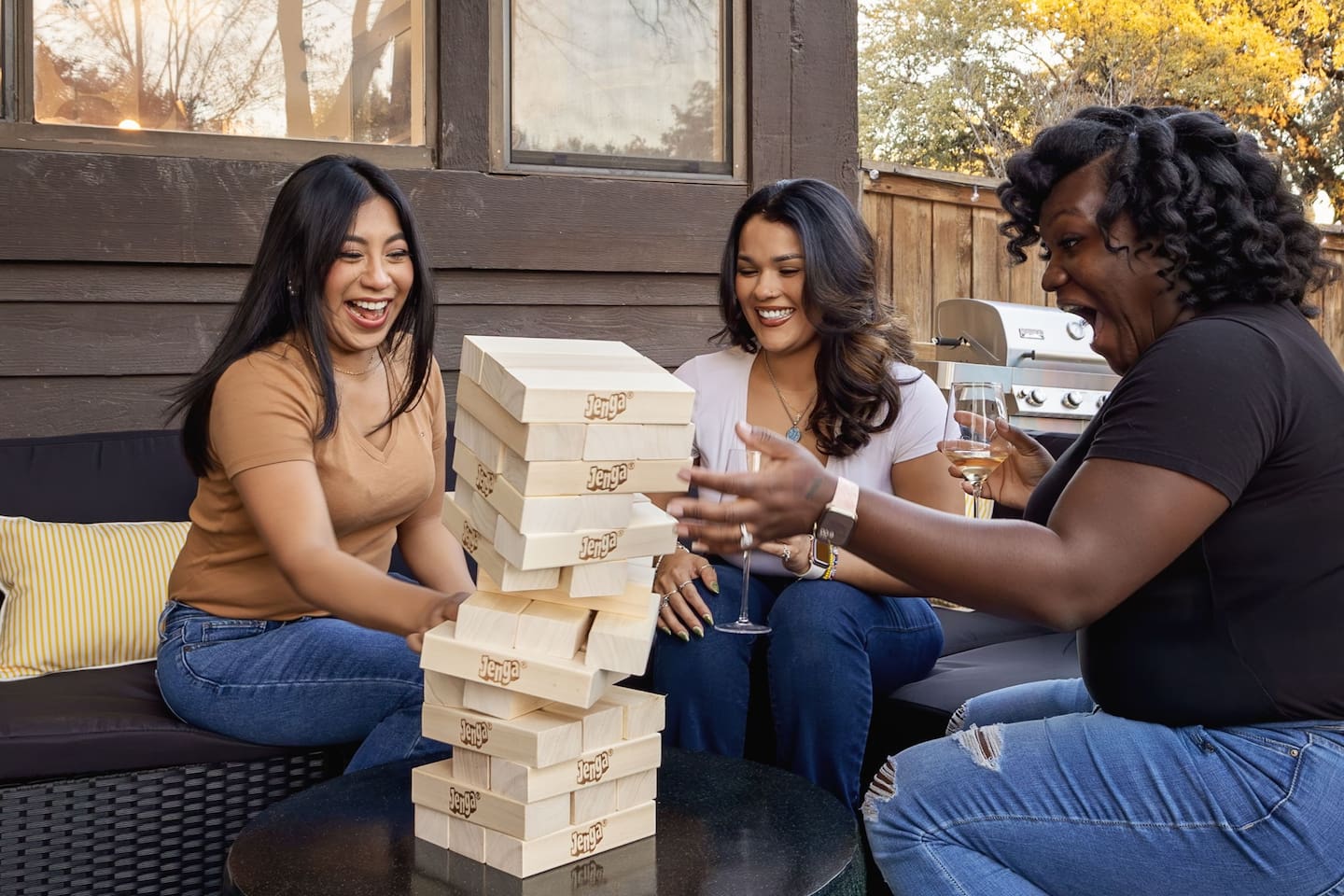 Big laughs and bigger stacks—giant Jenga takes your hangout game to the next level! 