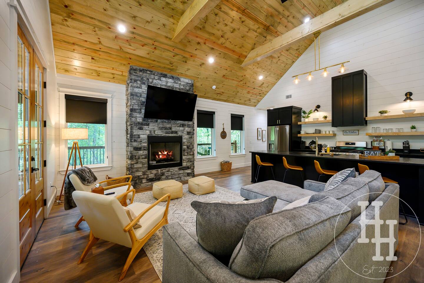 Welcoming kitchen and living areas. Additional blankets are provided. Ceiling fan is remote controlled.