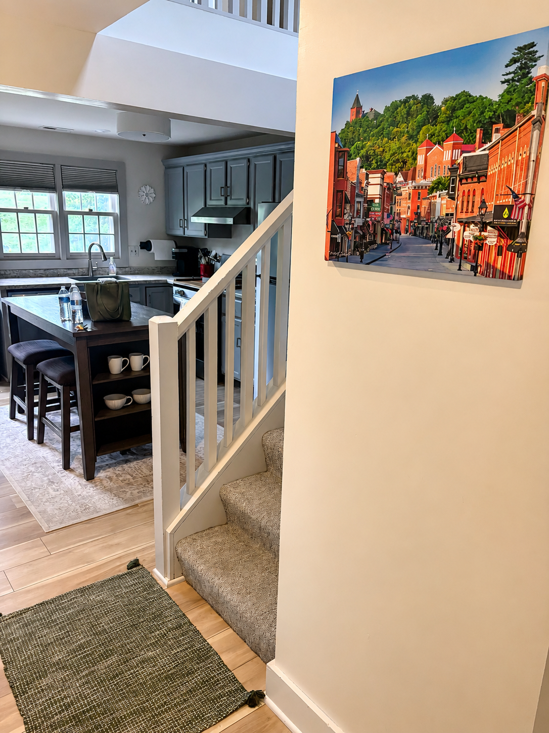 Stair well and kitchen