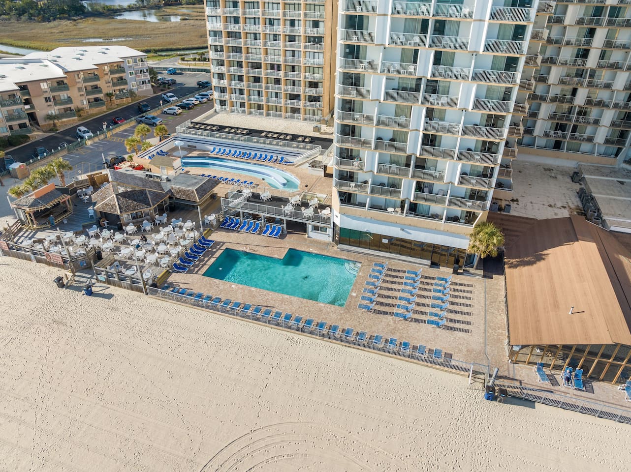Sands resort with pools and the famous Ocean Annies Beach Bar!