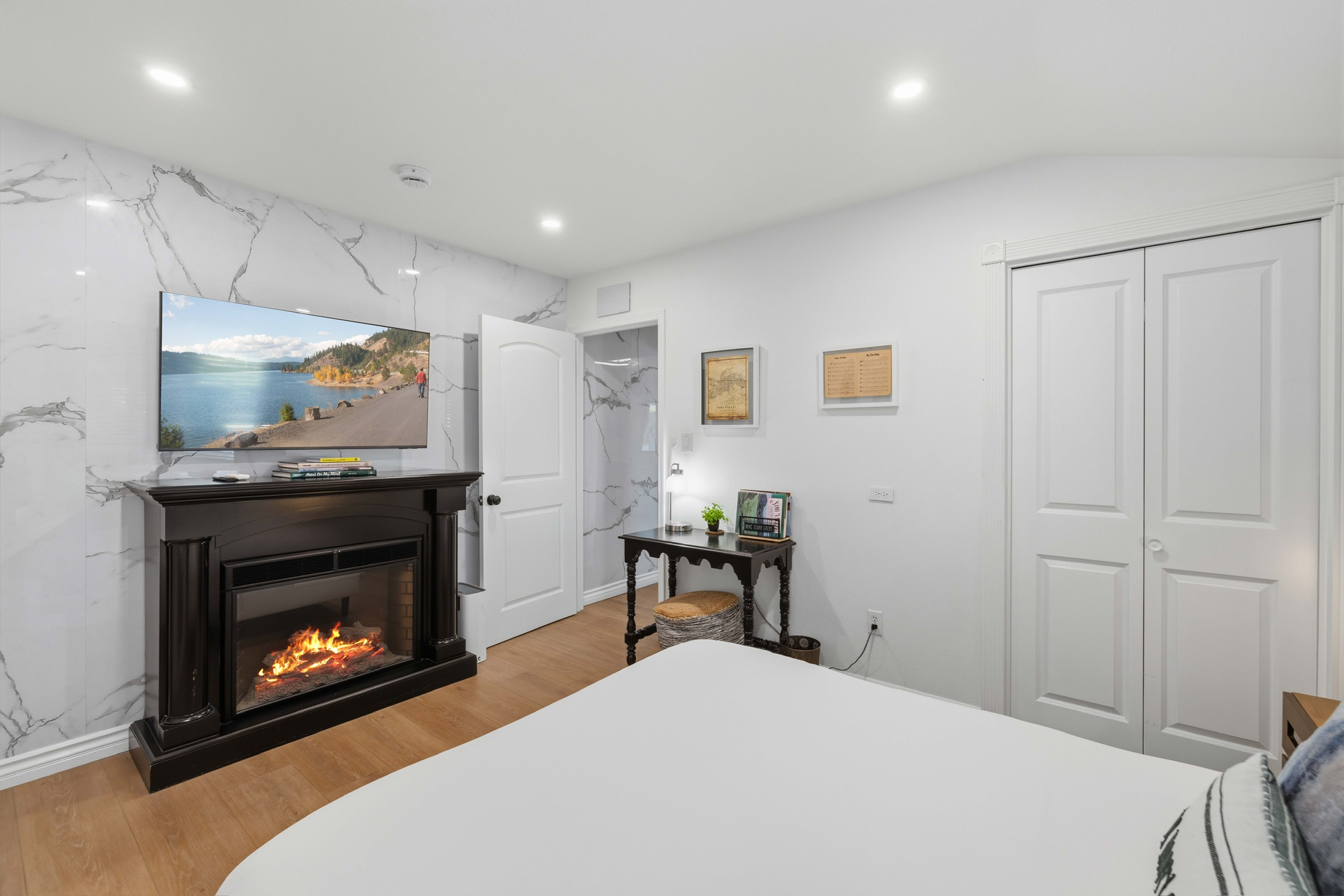 Bedroom 3 w/ Fireplace, Desk, & Smart TV