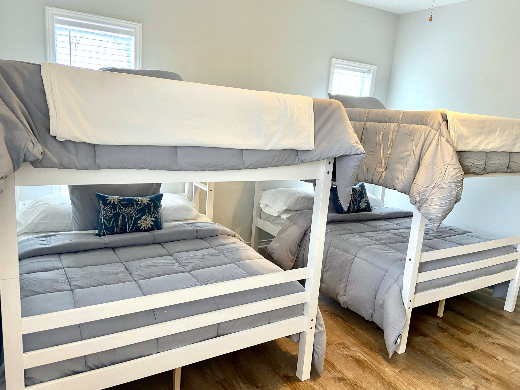 Farmhouse bedroom 1 - 2 full-over-full bunkbeds and a cot