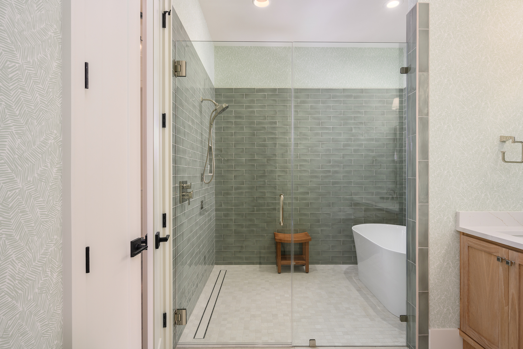 Master features large walkin shower and deep soakig tub