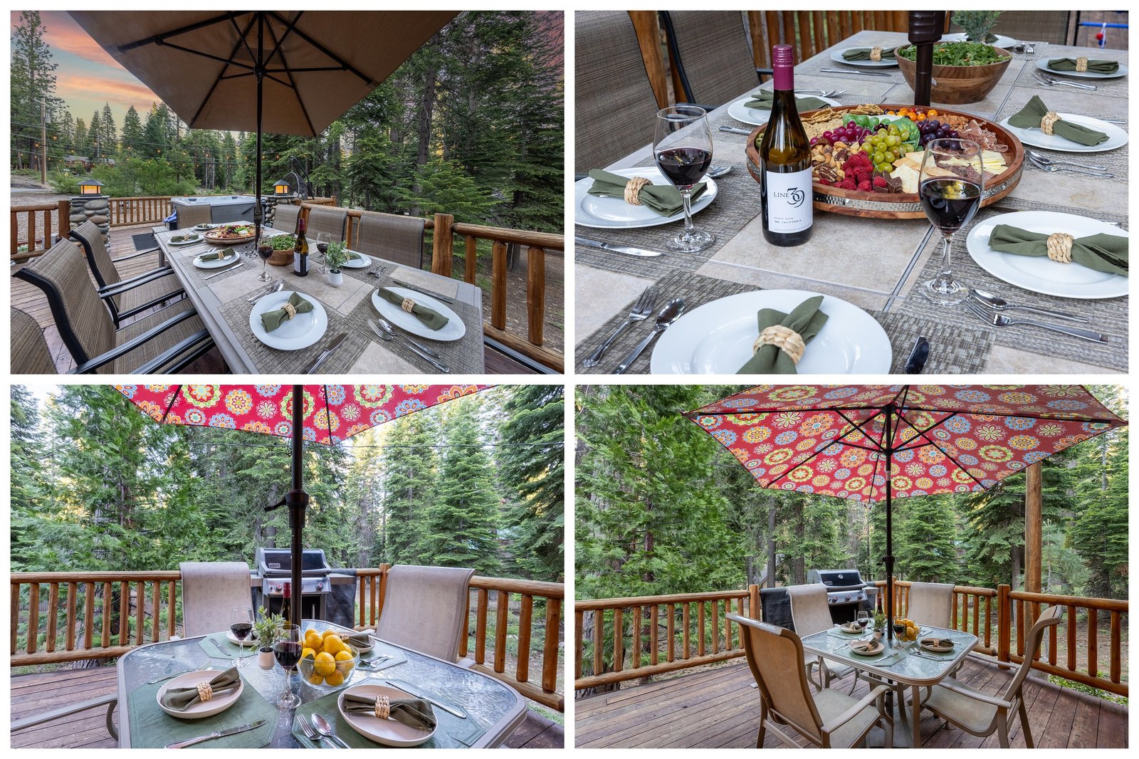 Pull the whole crew to the deck — grill going, table set under the string lights, dinner stretching long past sunset.