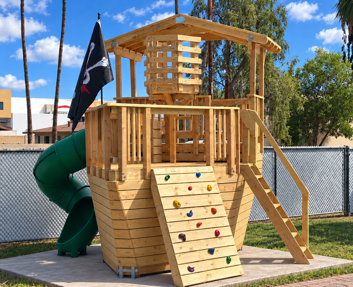 Hours of fun are waiting in your private back yard pirate ship!