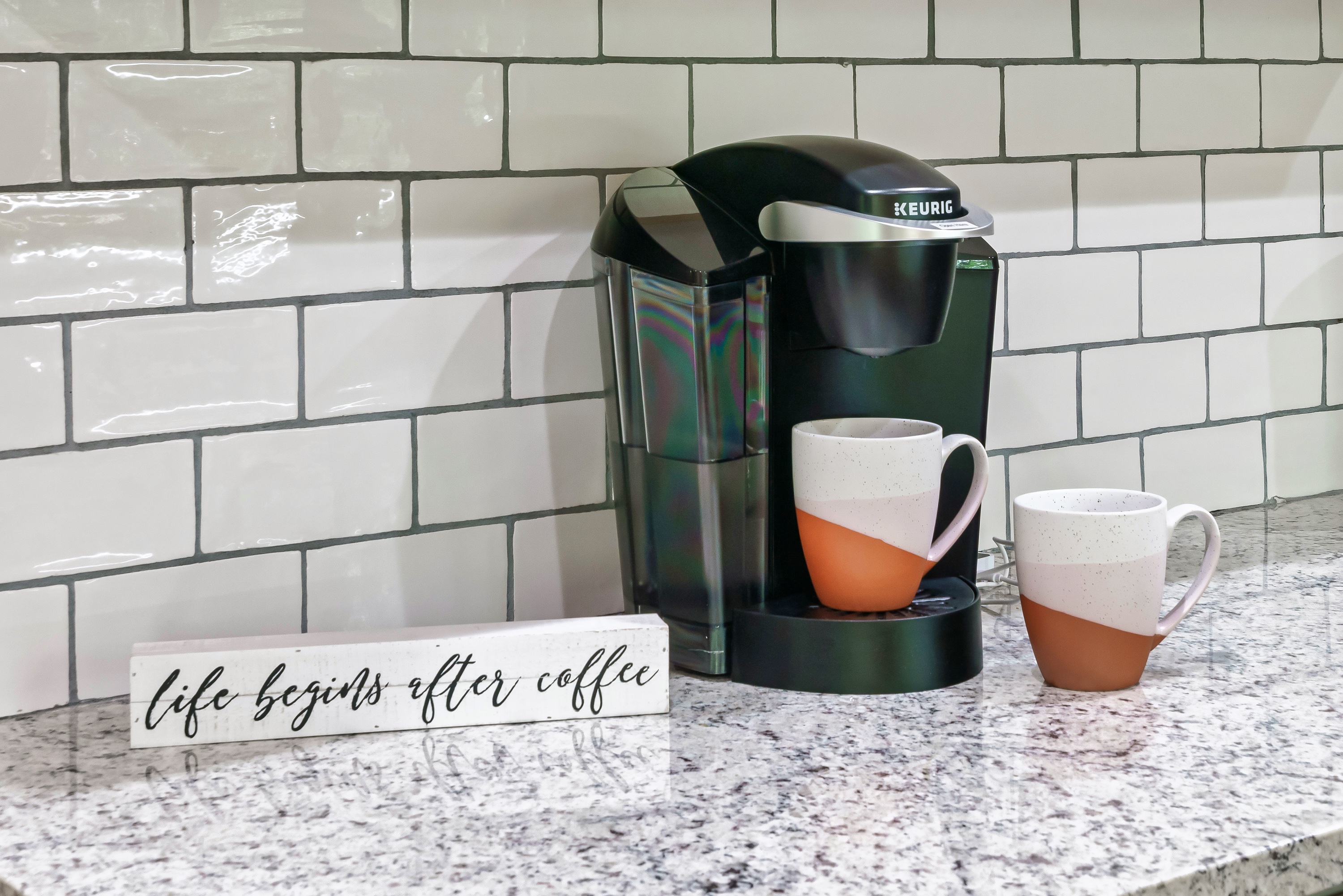 Life sure does begin after coffee! (A starter supply of coffee, tea and creamers provided.) 