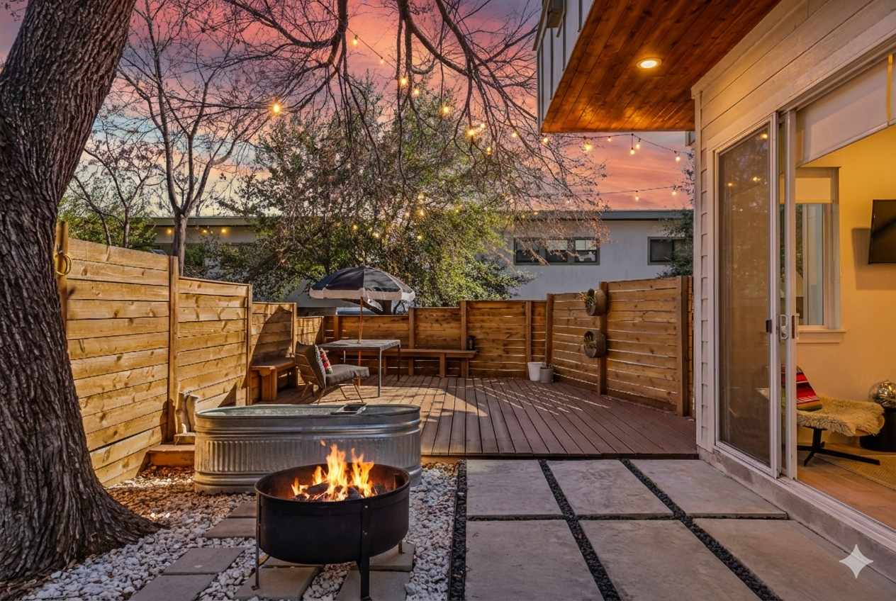 Inviting patio with fire pit—ideal for cozy evenings outdoors