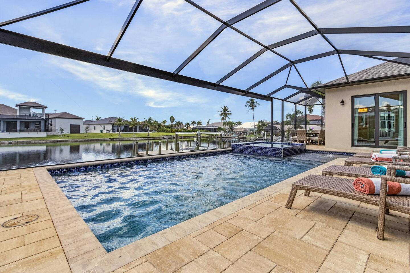 Relax in the breathtaking heated saltwater pool and spa, where stunning water views create the perfect backdrop for your ultimate escape!