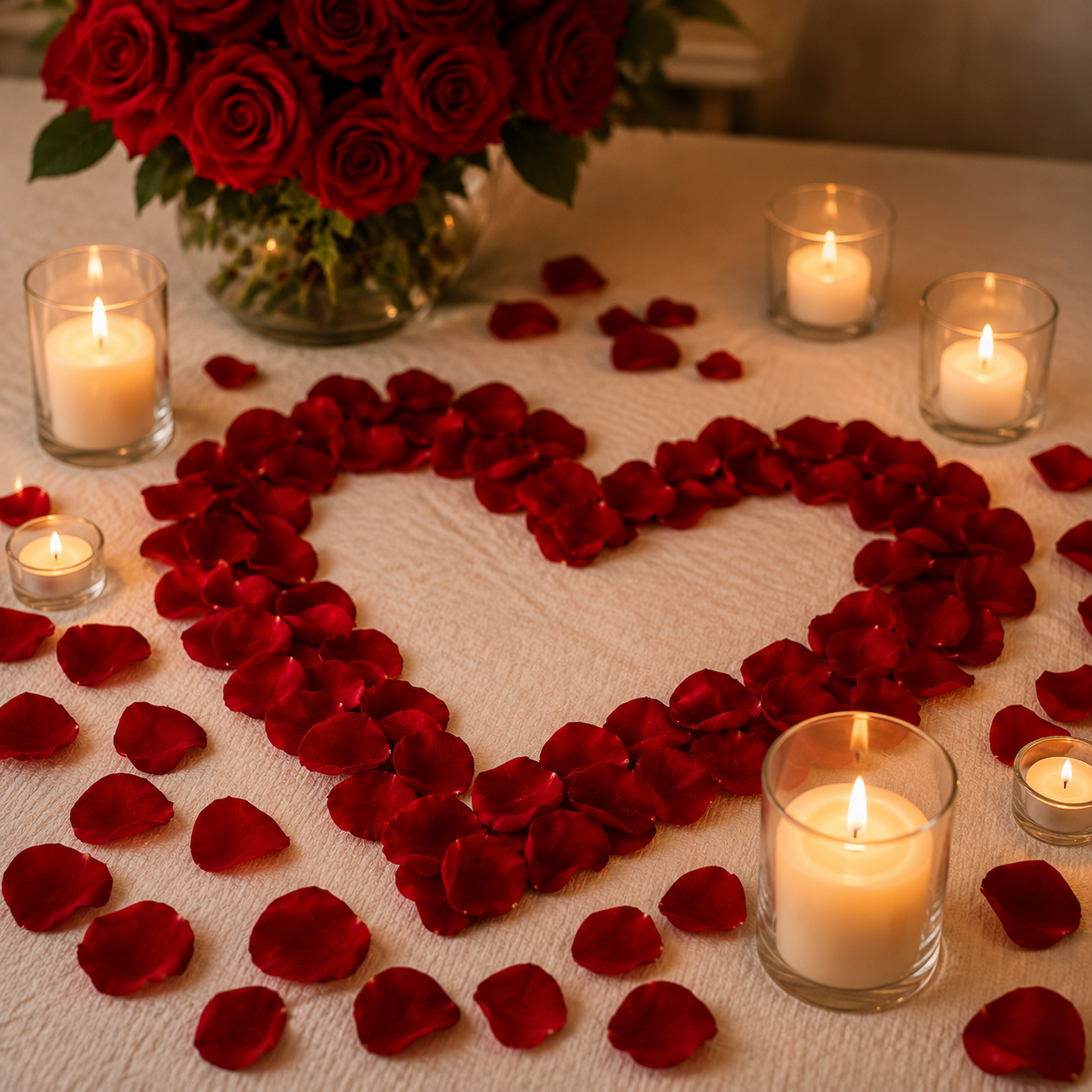 Rose petals and candlelight