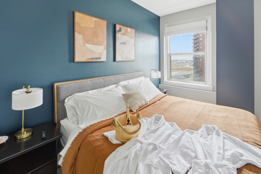 The Skyline Lounge comes with two robes and pairs of slippers to wear while enjoying the luxurious sauna on the lower level.