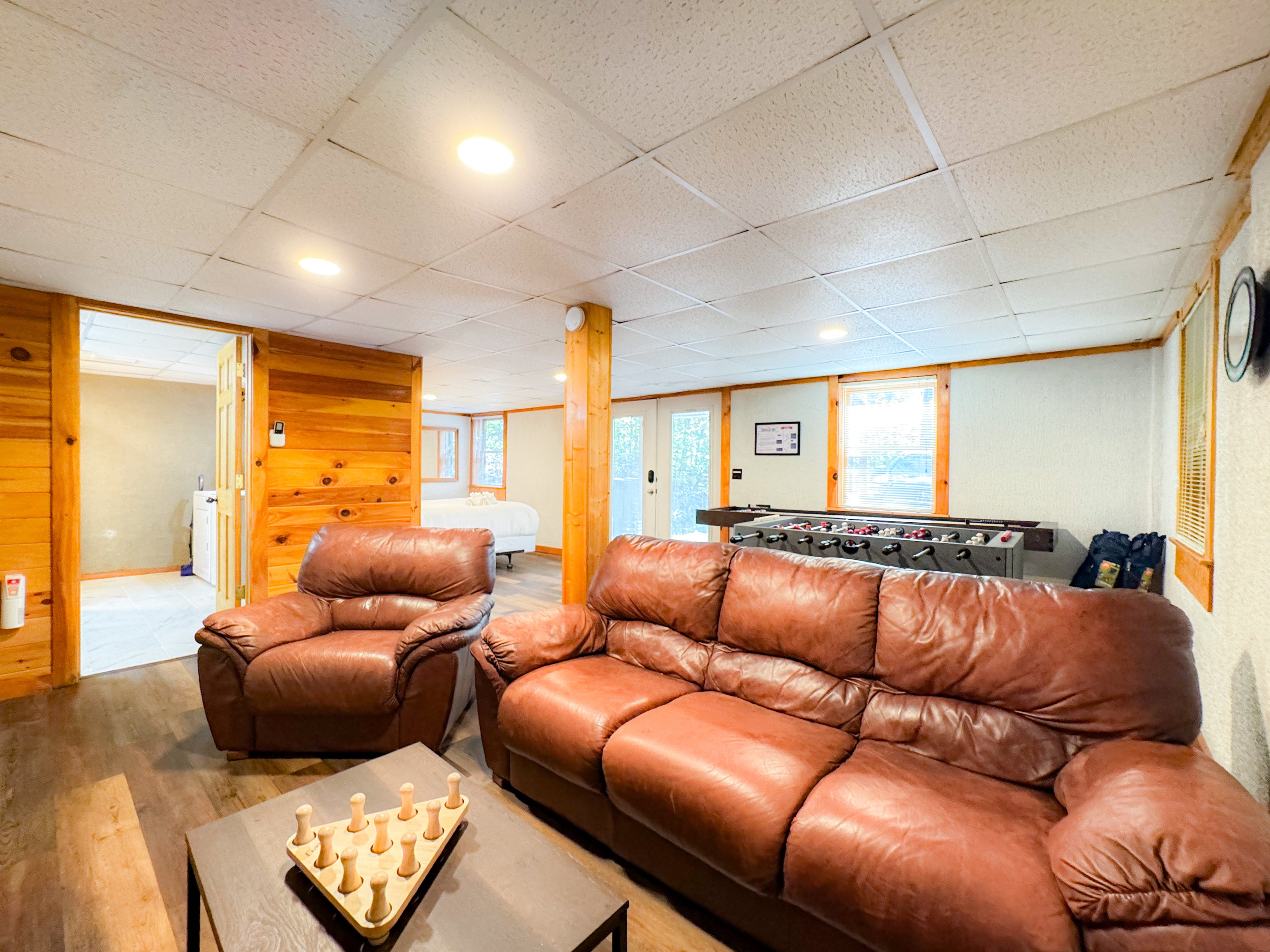 sitting area in the lower level game room 