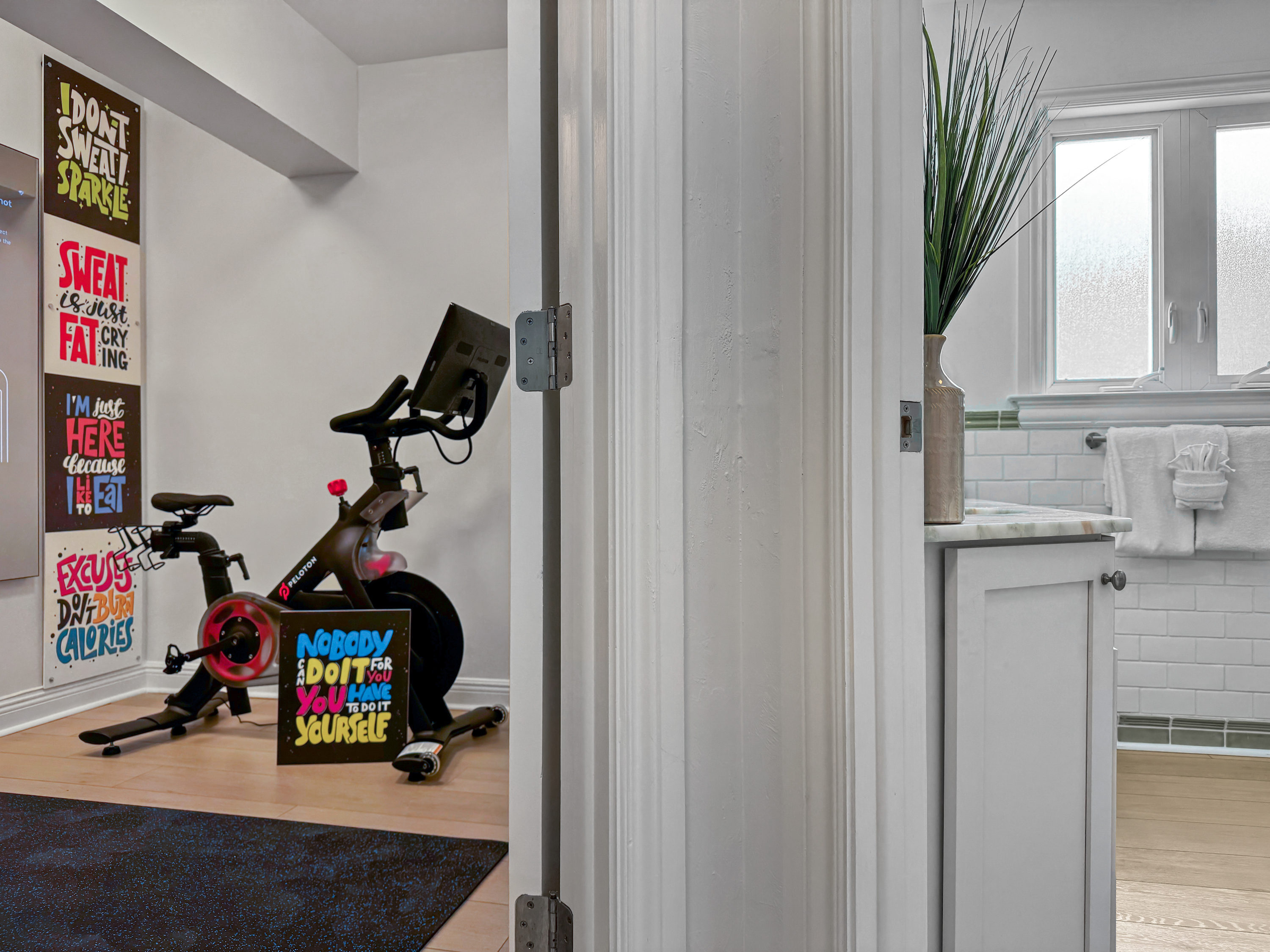 Right outside, is the master bathroom.