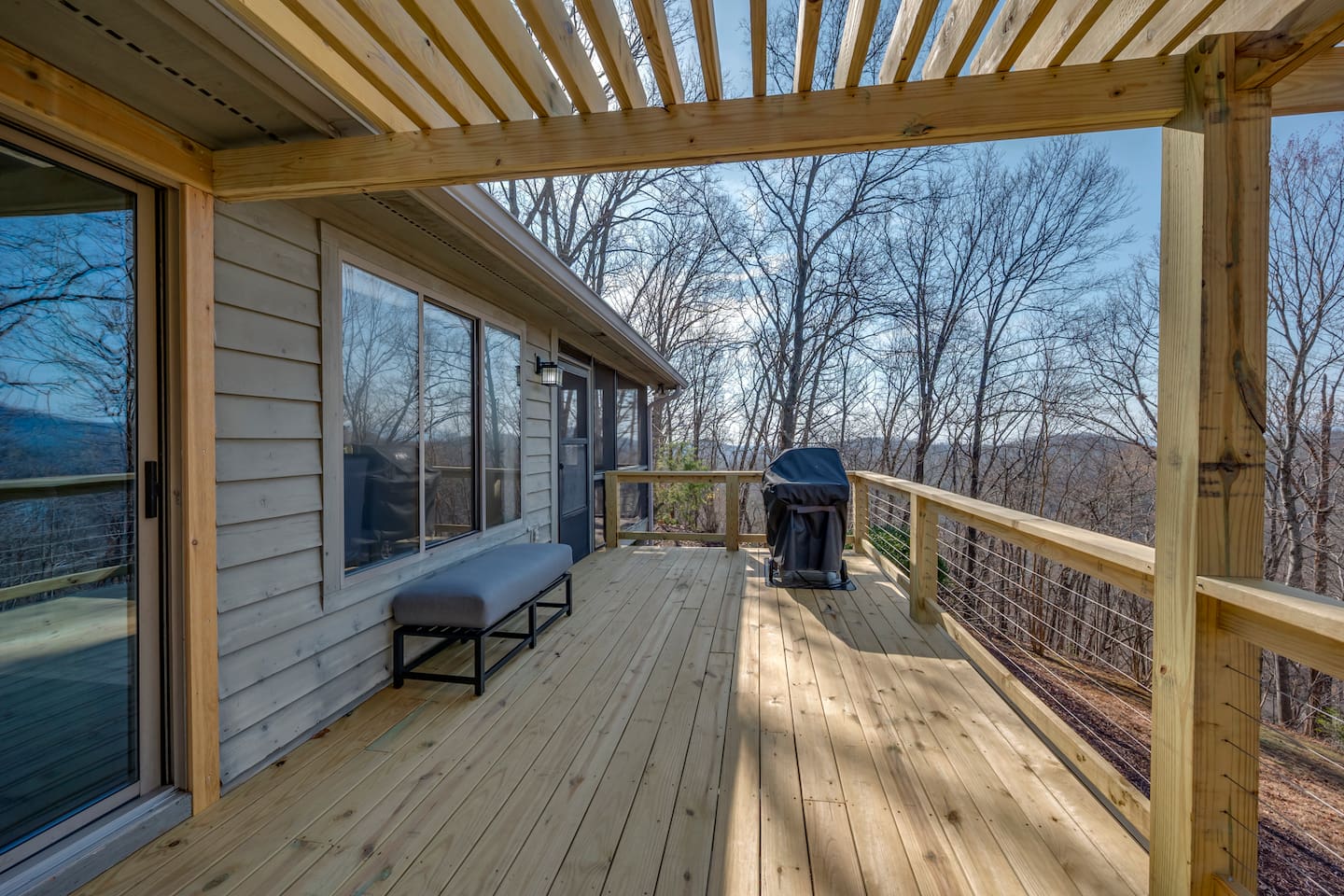 Brand new outdoor deck with seating firepit and more