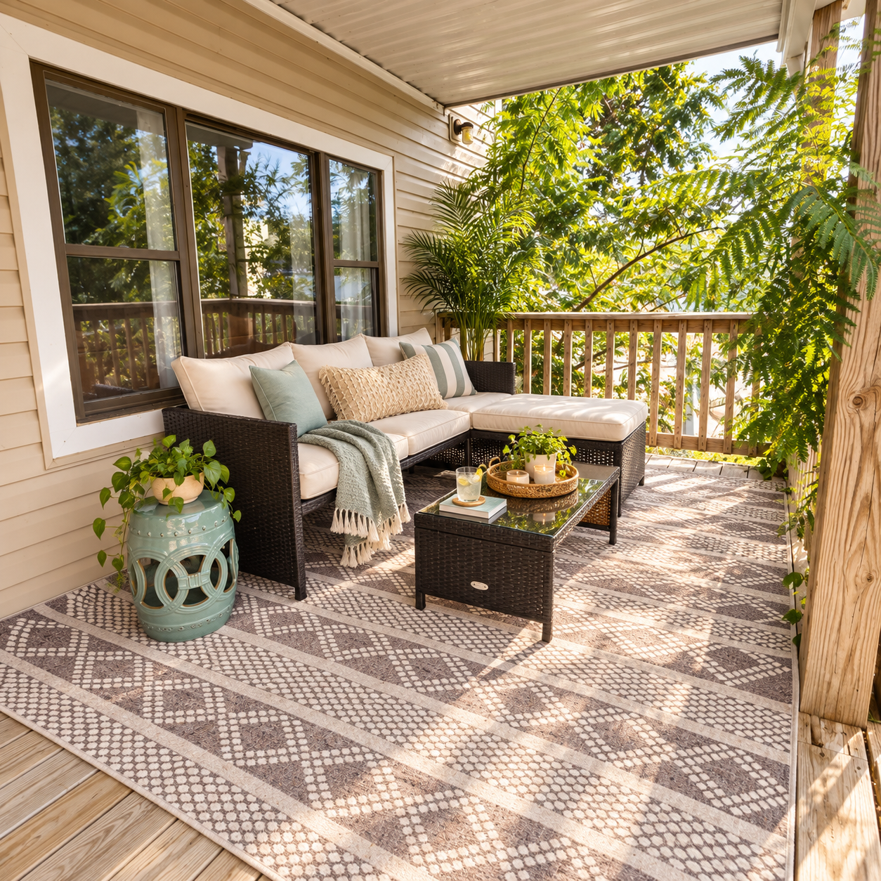 Outdoor living area— a great spot to read a book in the shade!