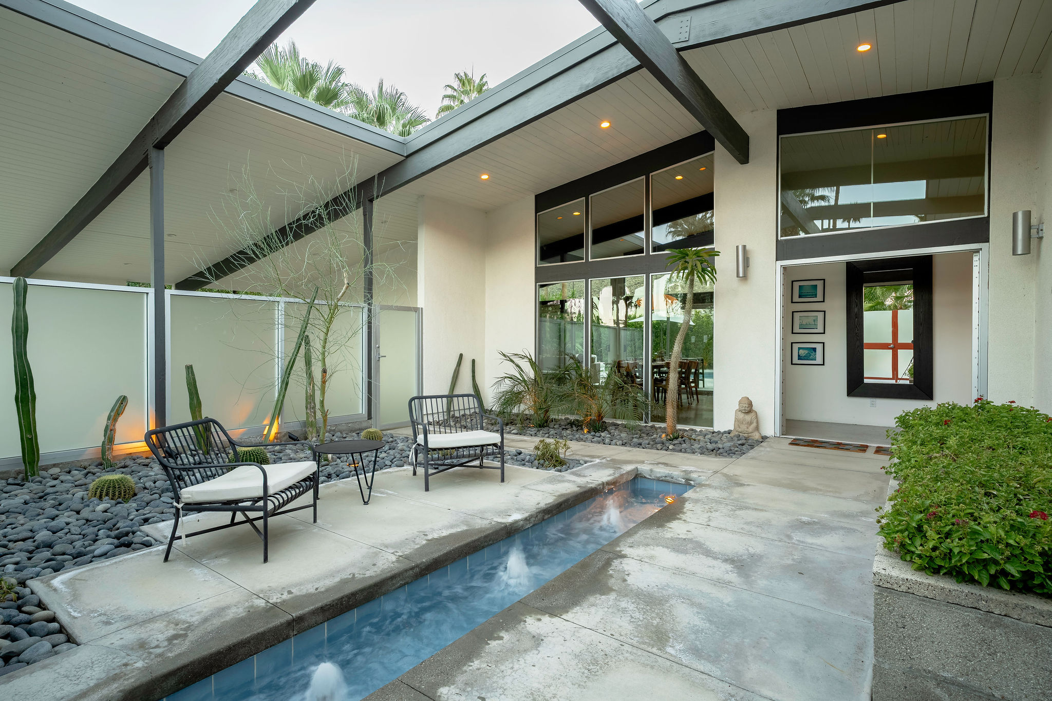 Courtyard with fountain and seating area