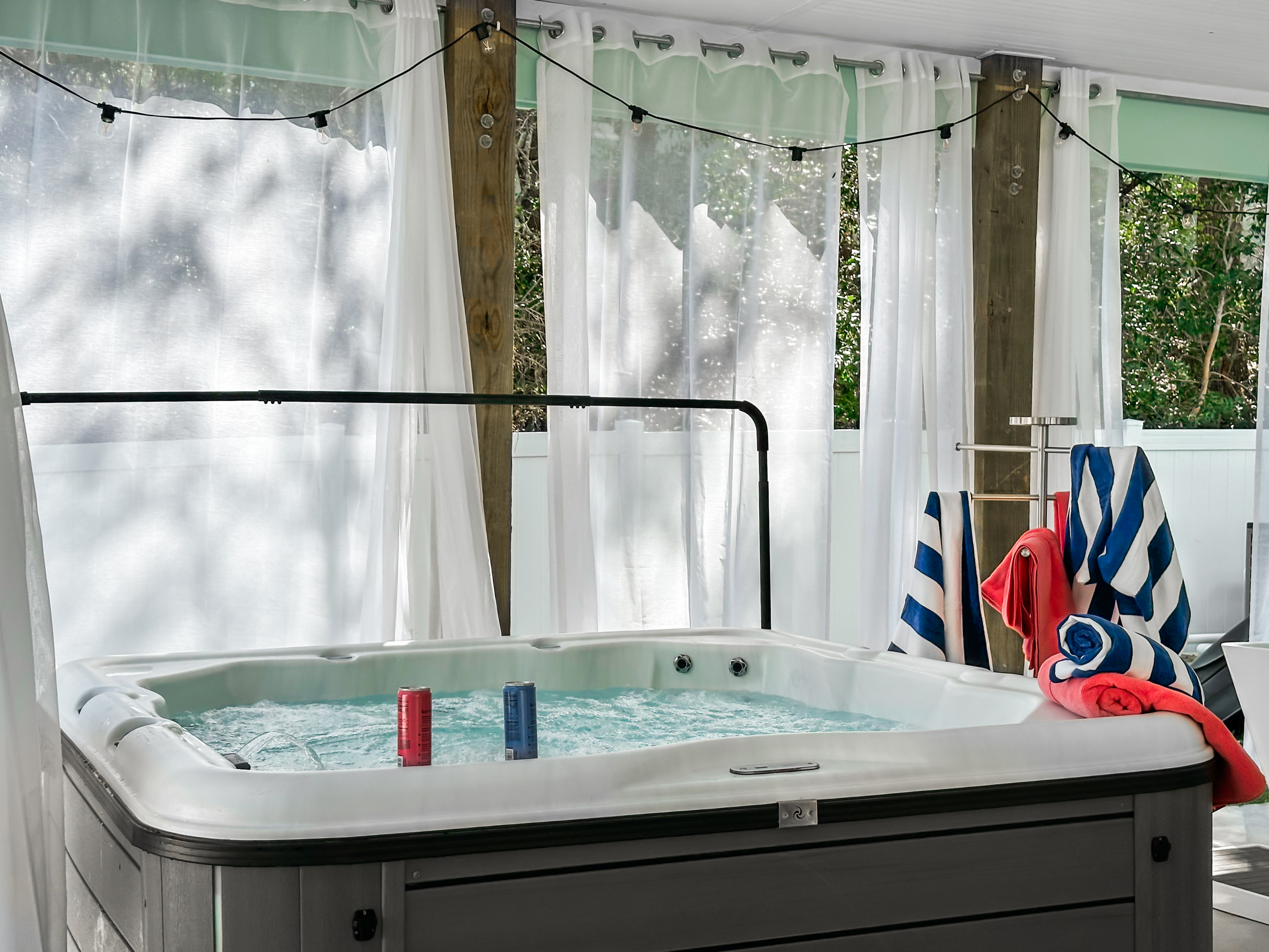 Pull the sheer curtains for a luxurious spa feel.