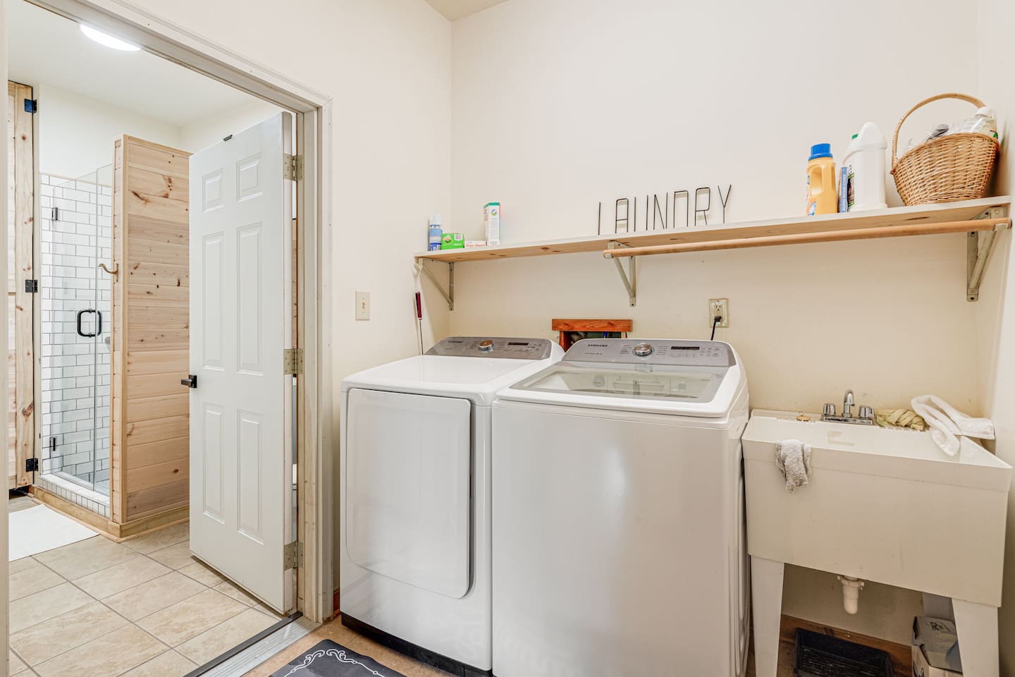 The laundry are in the lower level, for your use during your stay.