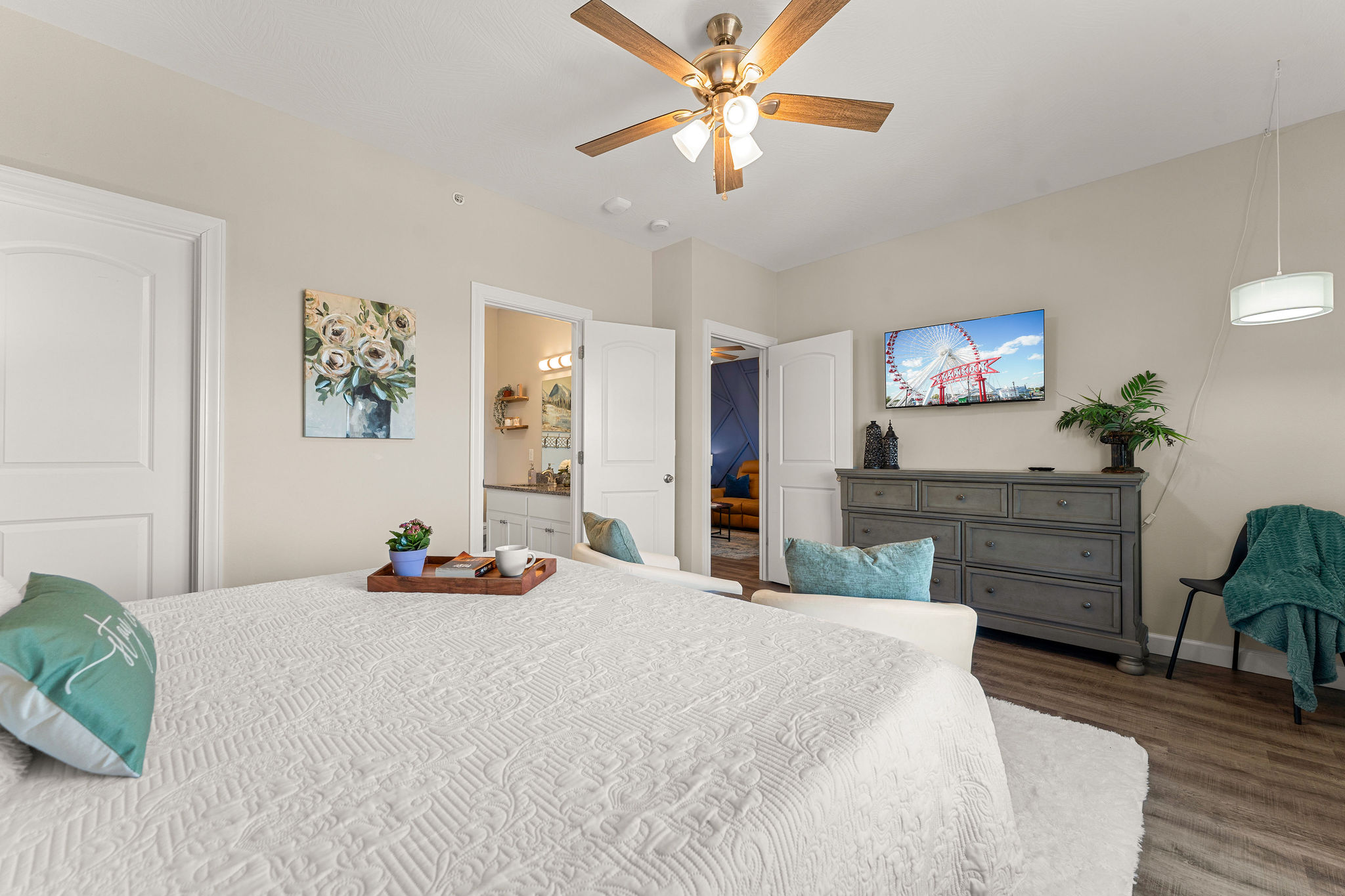 Luxurious bedding, comfortable memory foam mattress and plenty of  pillows for a great night's sleep