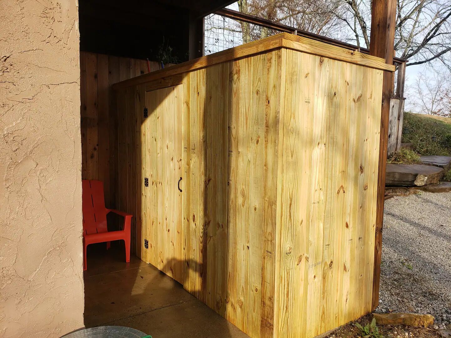 Outdoor shower for rinsing off after the lake