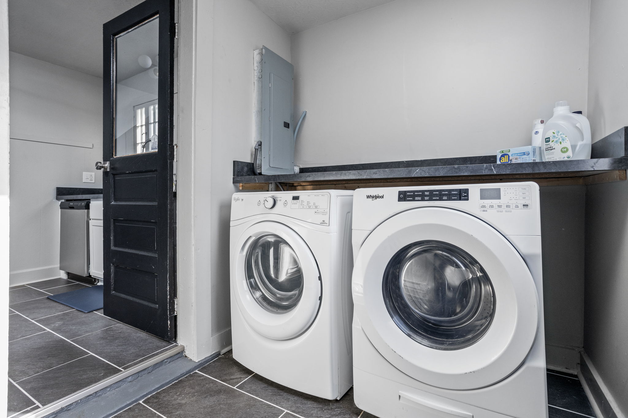 Laundry with detergent provided.