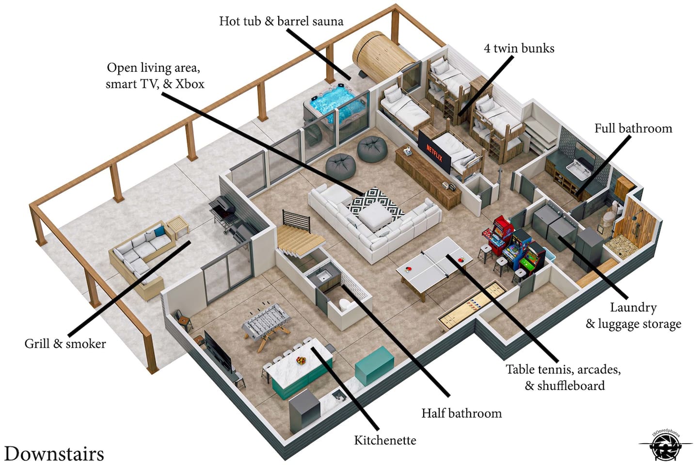 3D floor plan - downstairs